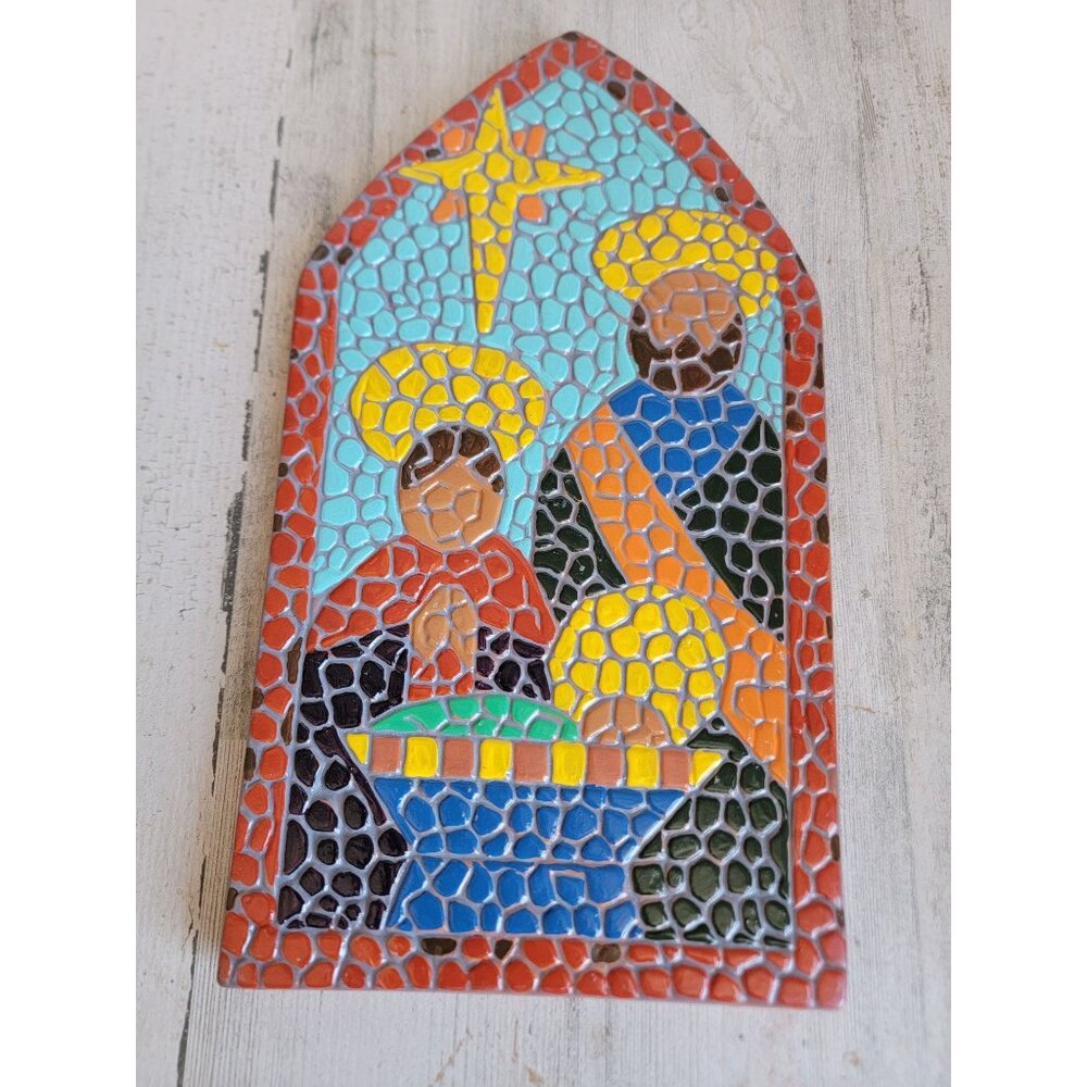 Nativity scene unique‎ art pattern Church window ceramic vintage